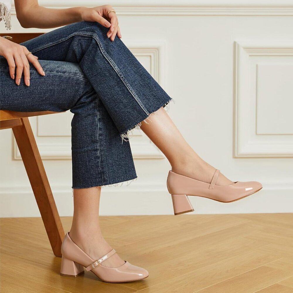 Women Mary Jane Shoes Chunky Heel Dressy Casual Closed Toe Pumps - Picture 3 of 7